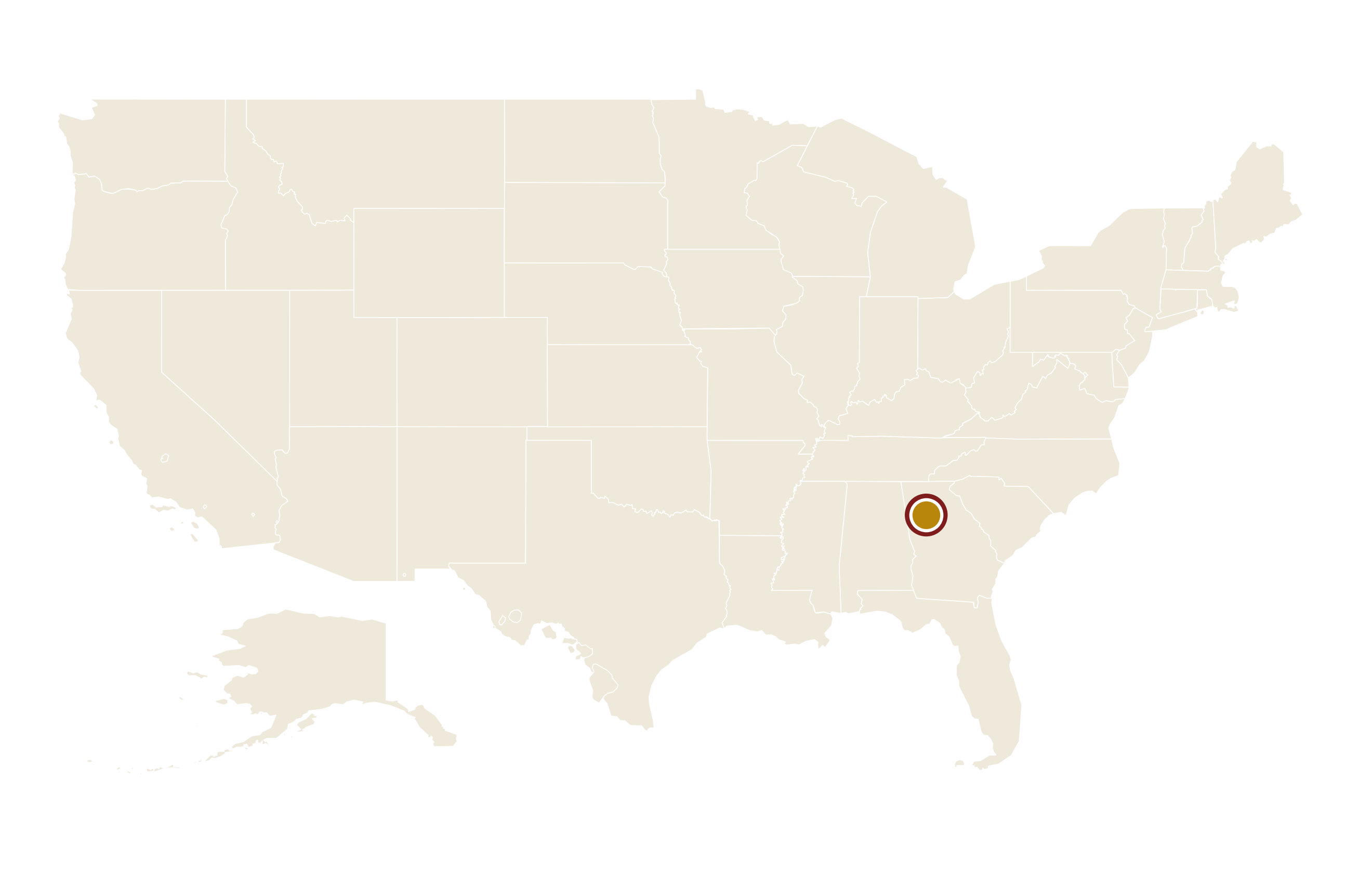 亚特兰大在美国地图上的位置 · Atlanta highlighted on the U.S. map