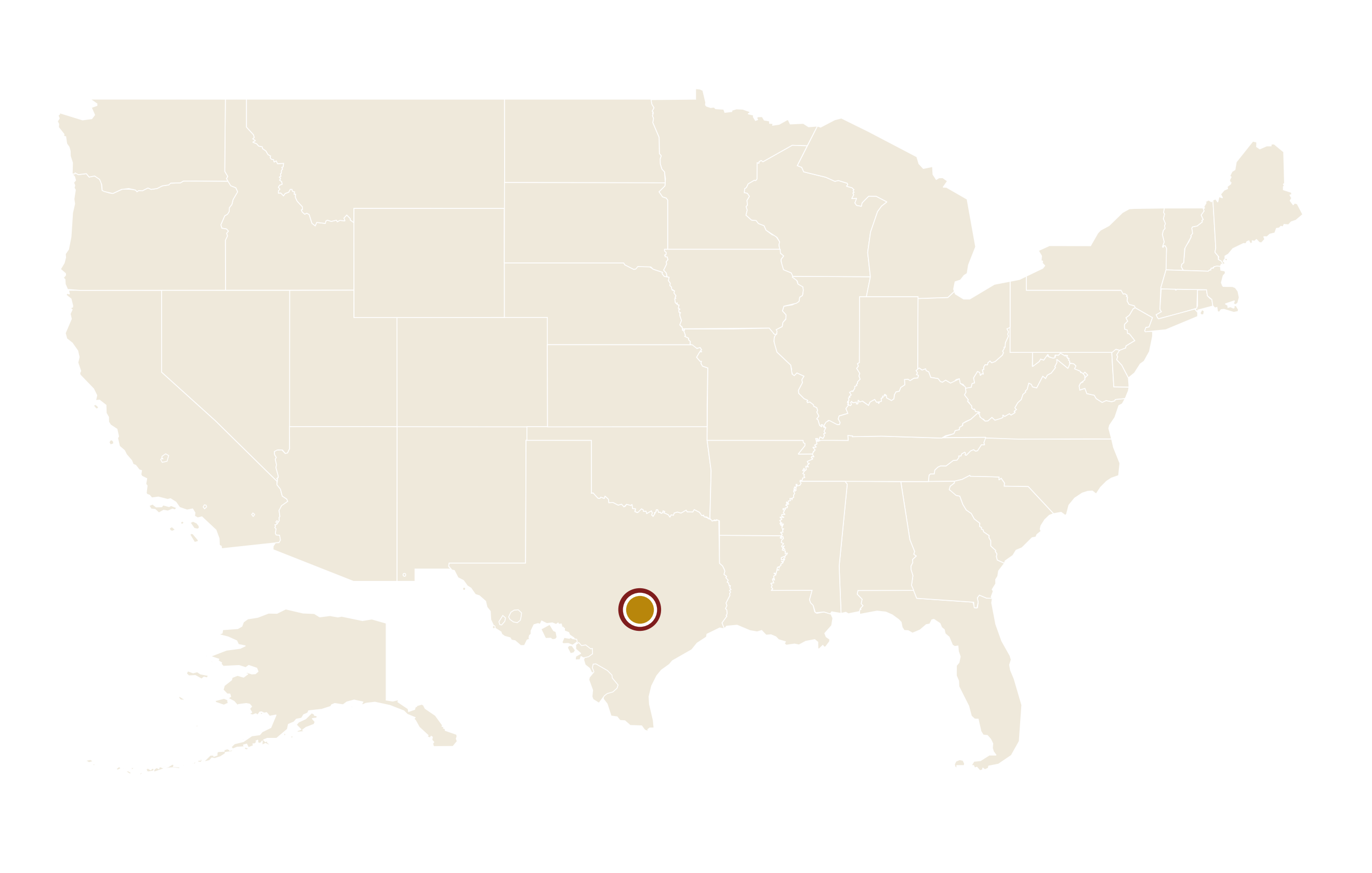 奥斯汀在美国地图上的位置 · Austin highlighted on the U.S. map