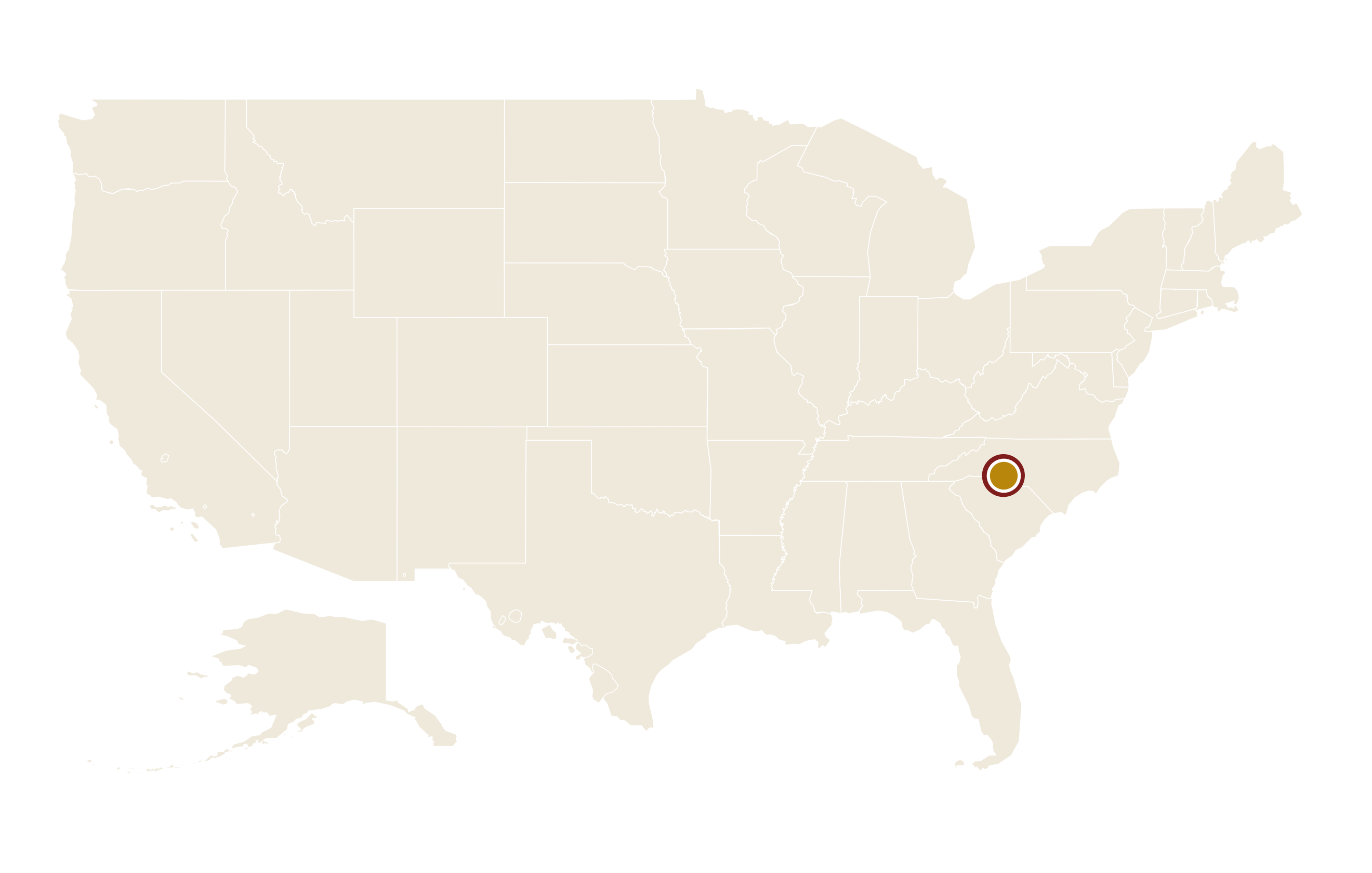 夏洛特在美国地图上的位置 · Charlotte highlighted on the U.S. map