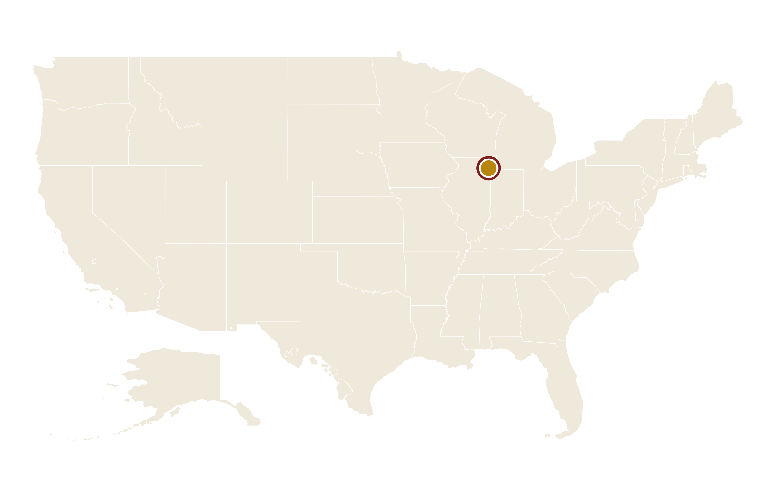 芝加哥在美国地图上的位置 · Chicago highlighted on the U.S. map