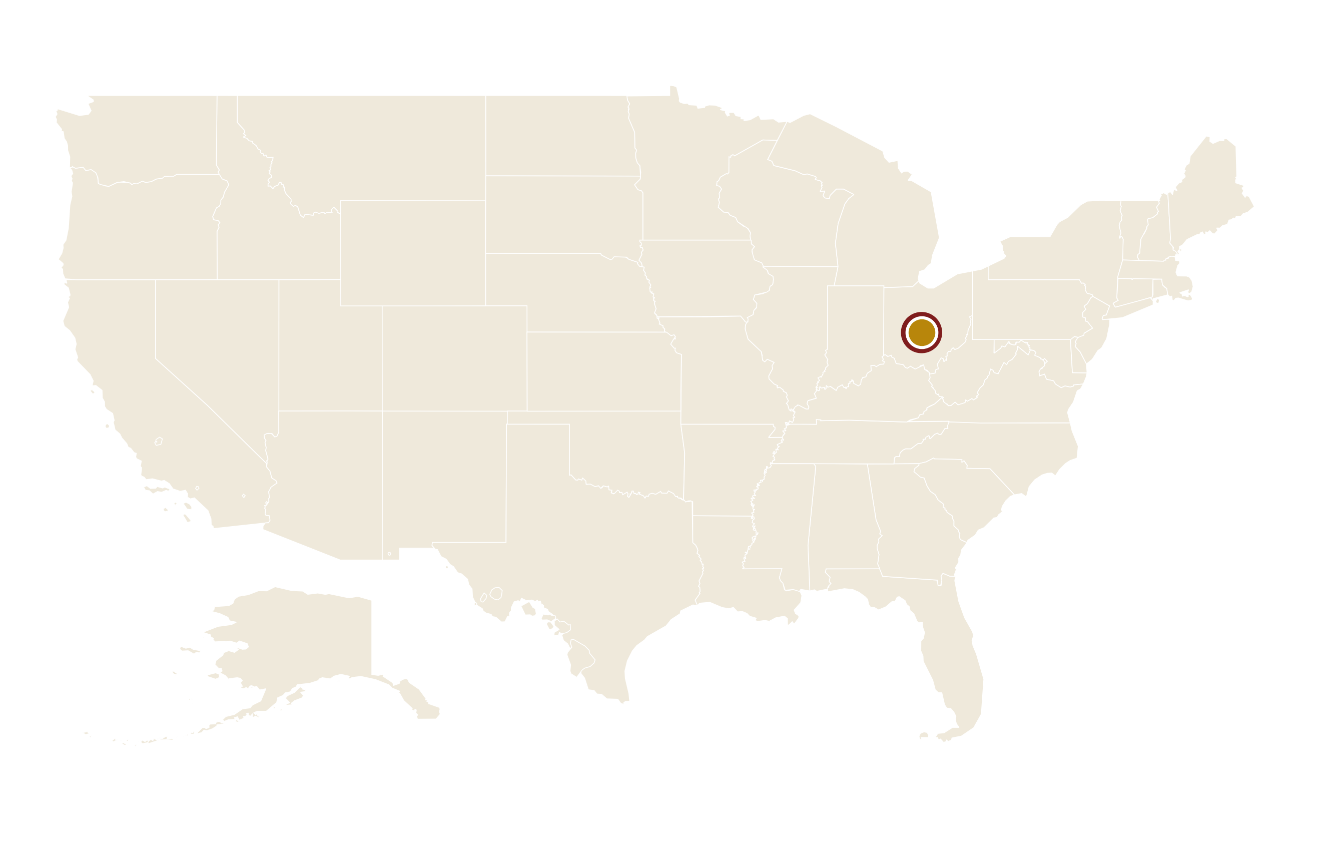 哥伦布在美国地图上的位置 · Columbus highlighted on the U.S. map