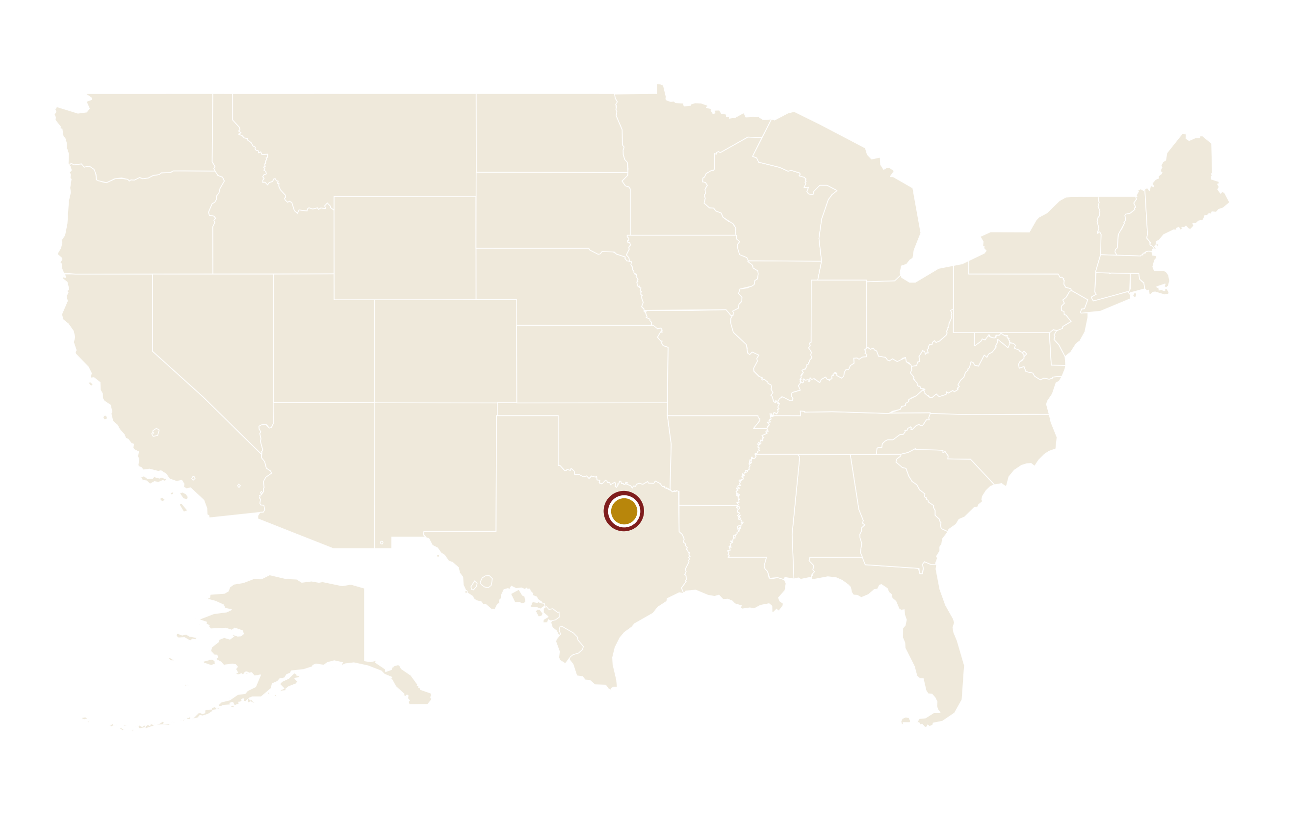 达拉斯-沃斯堡在美国地图上的位置 · Dallas-Fort Worth highlighted on the U.S. map