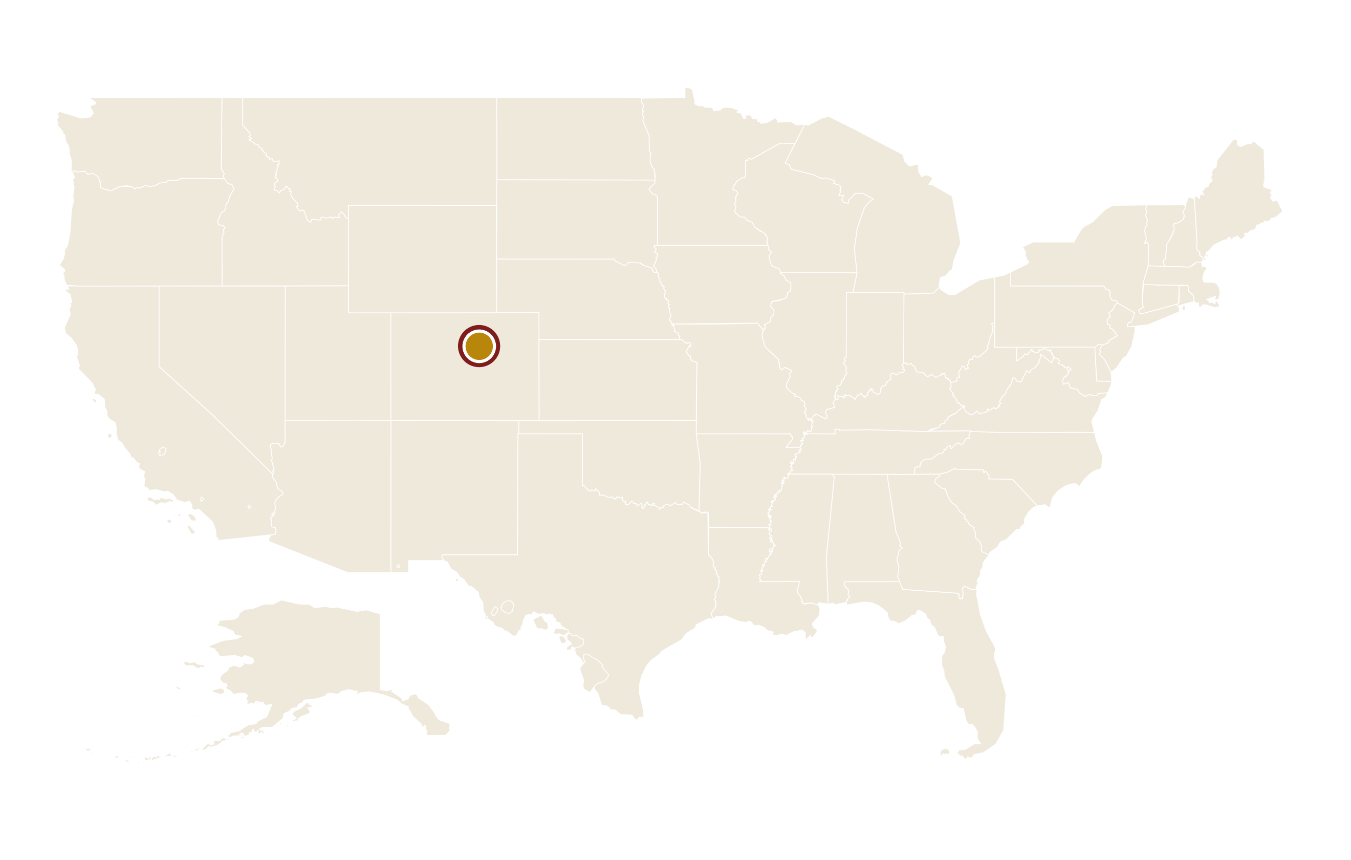 丹佛在美国地图上的位置 · Denver highlighted on the U.S. map