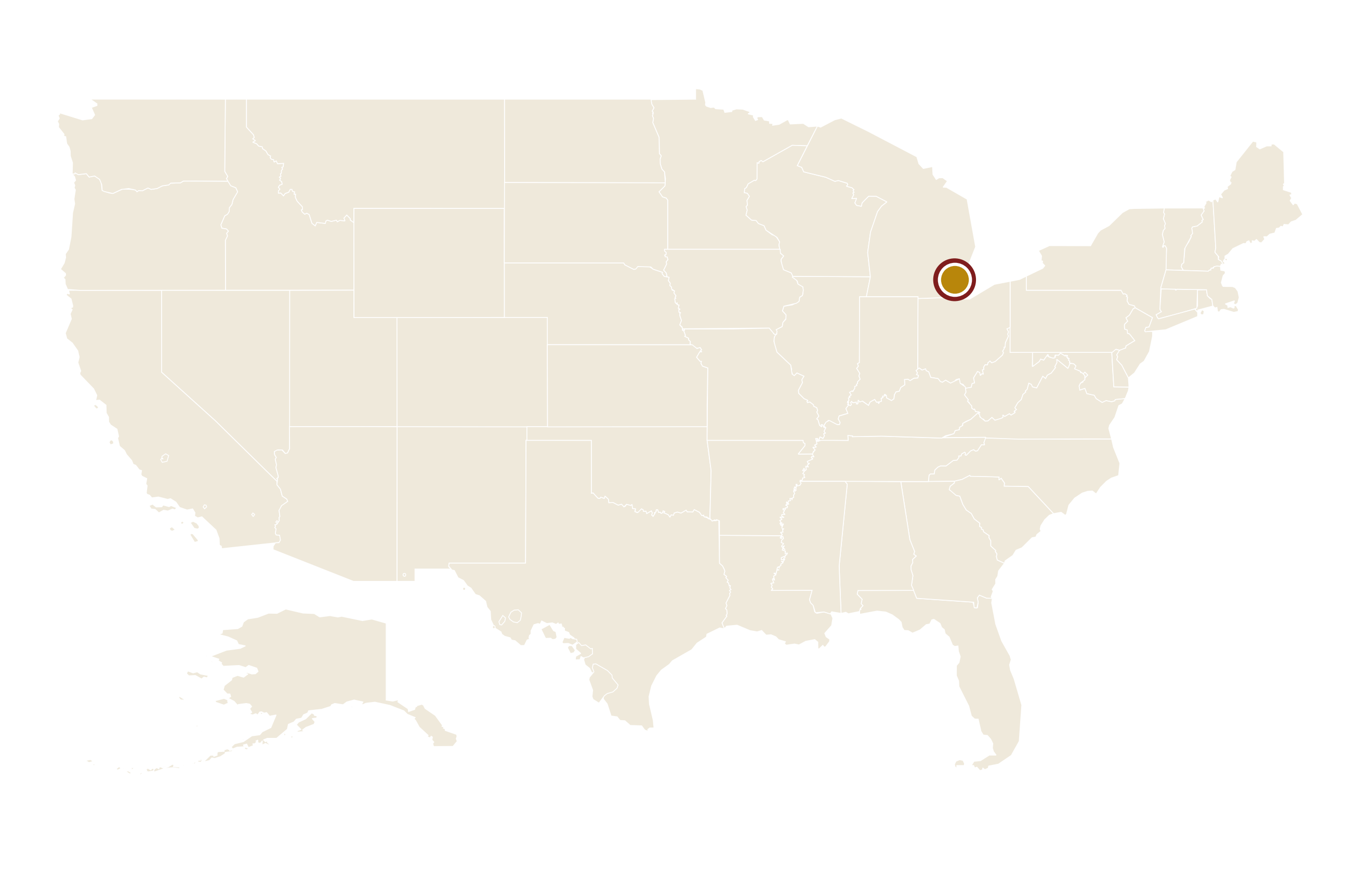 底特律在美国地图上的位置 · Detroit highlighted on the U.S. map