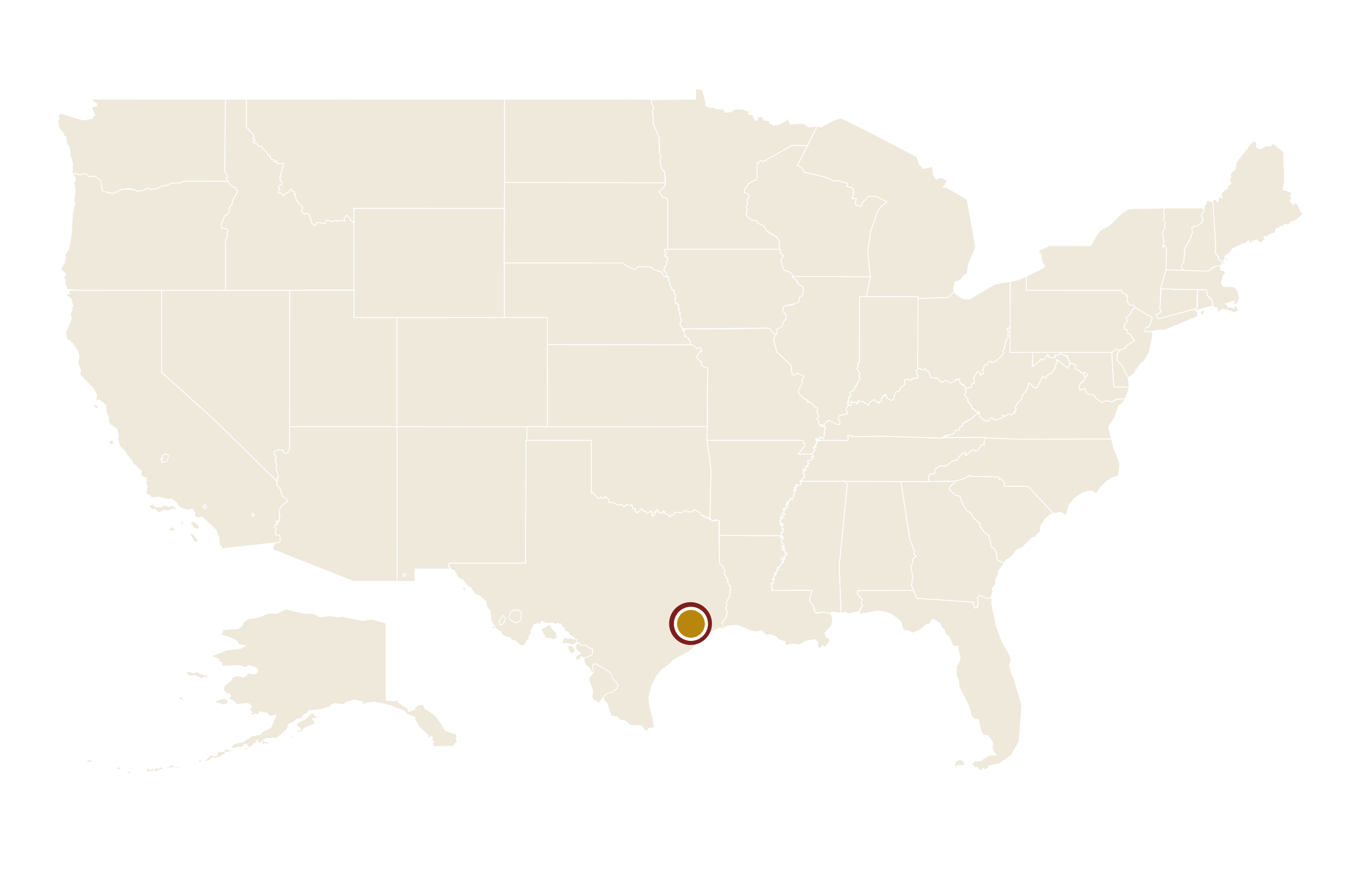 休斯顿在美国地图上的位置 · Houston highlighted on the U.S. map