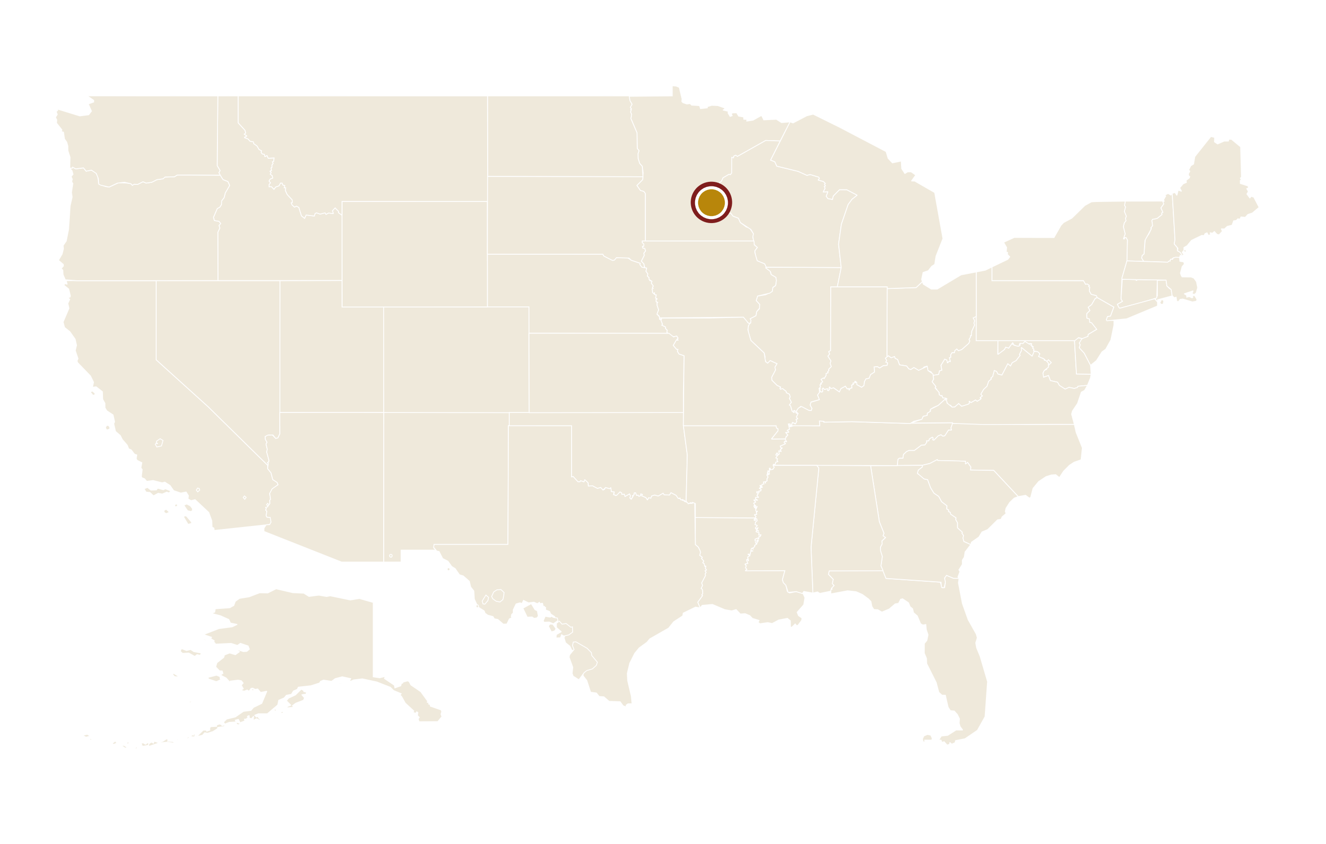 明尼阿波利斯-圣保罗在美国地图上的位置 · Minneapolis-St. Paul highlighted on the U.S. map