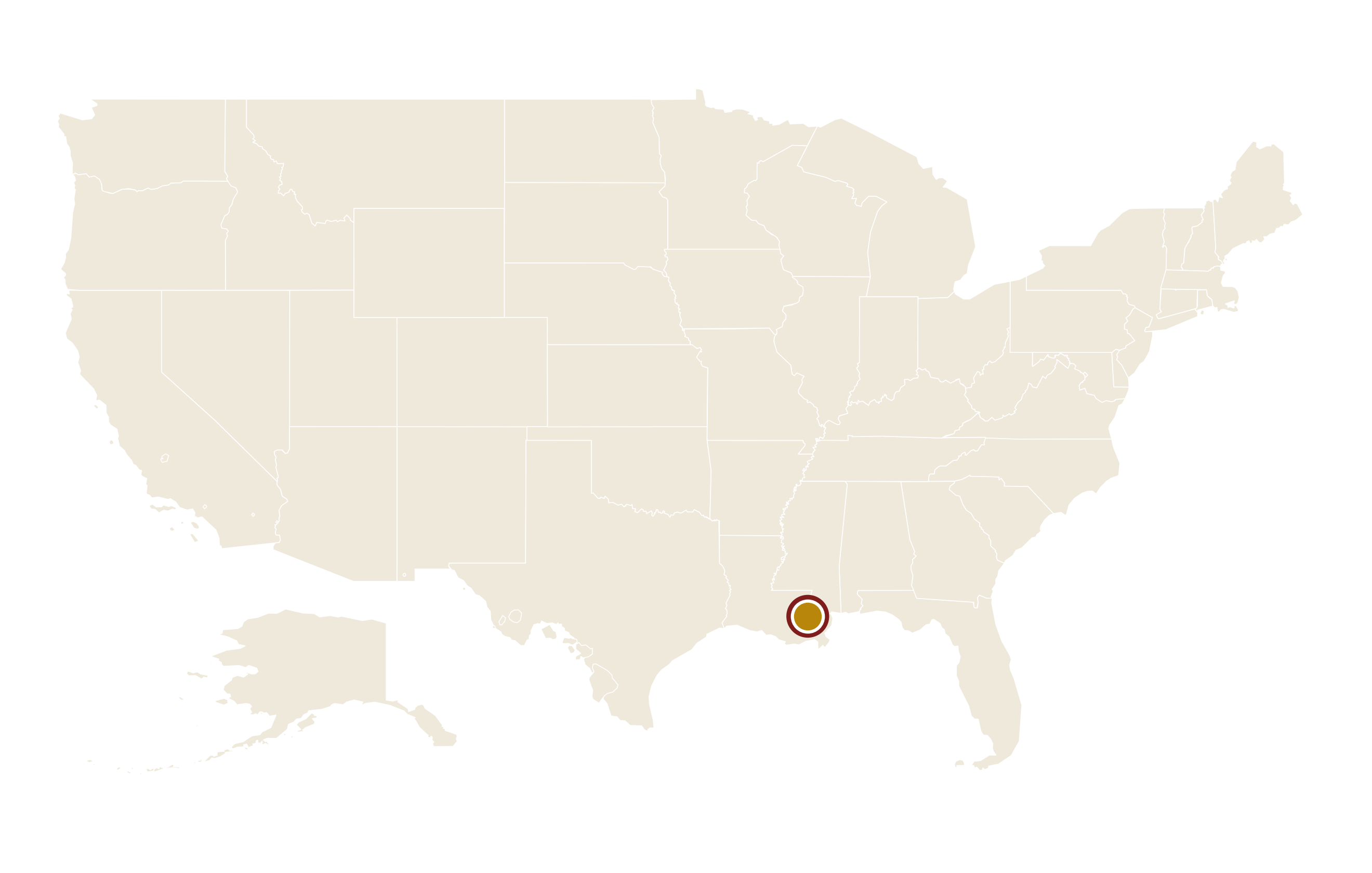 新奥尔良在美国地图上的位置 · New Orleans highlighted on the U.S. map
