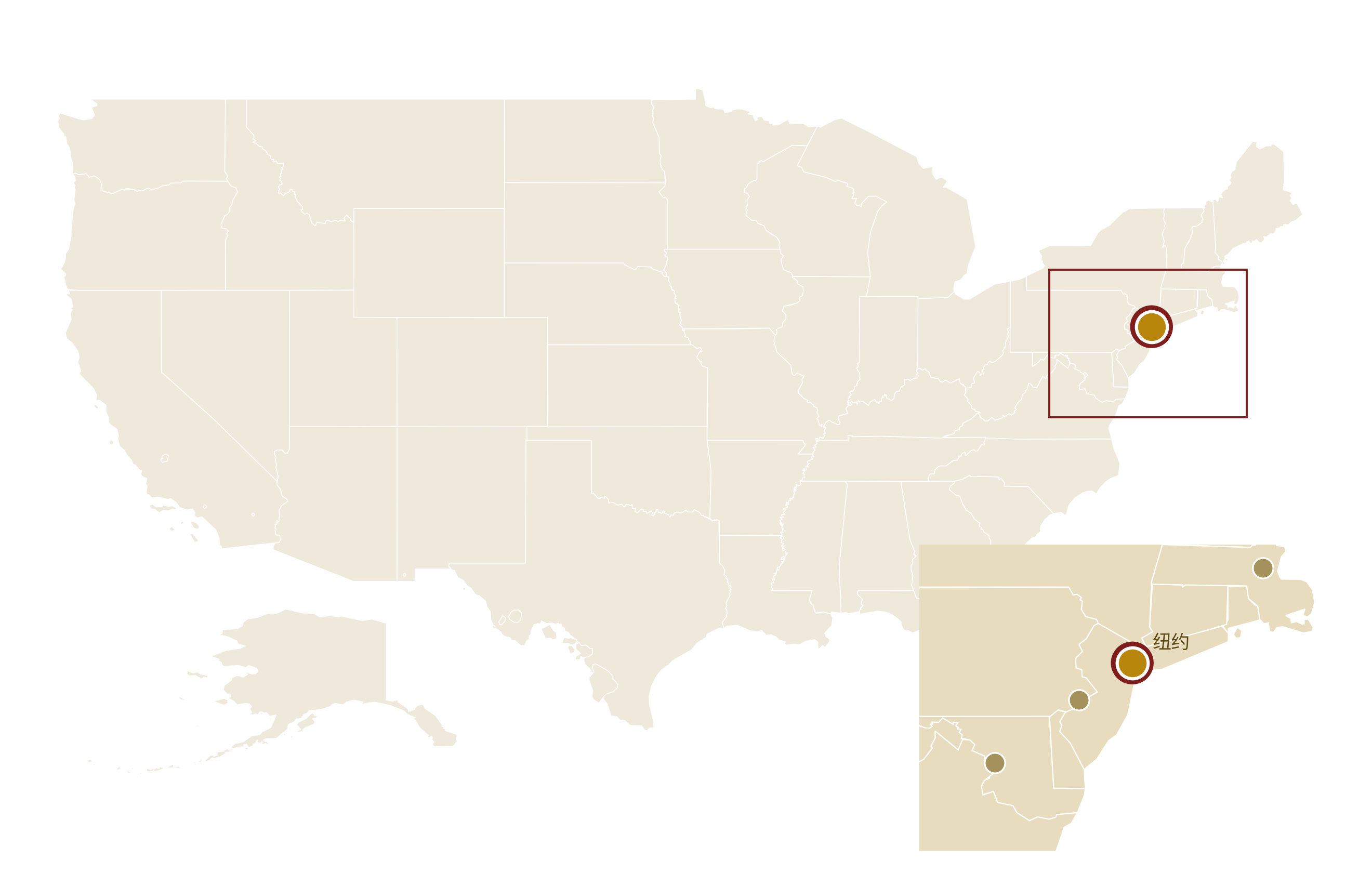 纽约在美国地图上的位置 · New York highlighted on the U.S. map