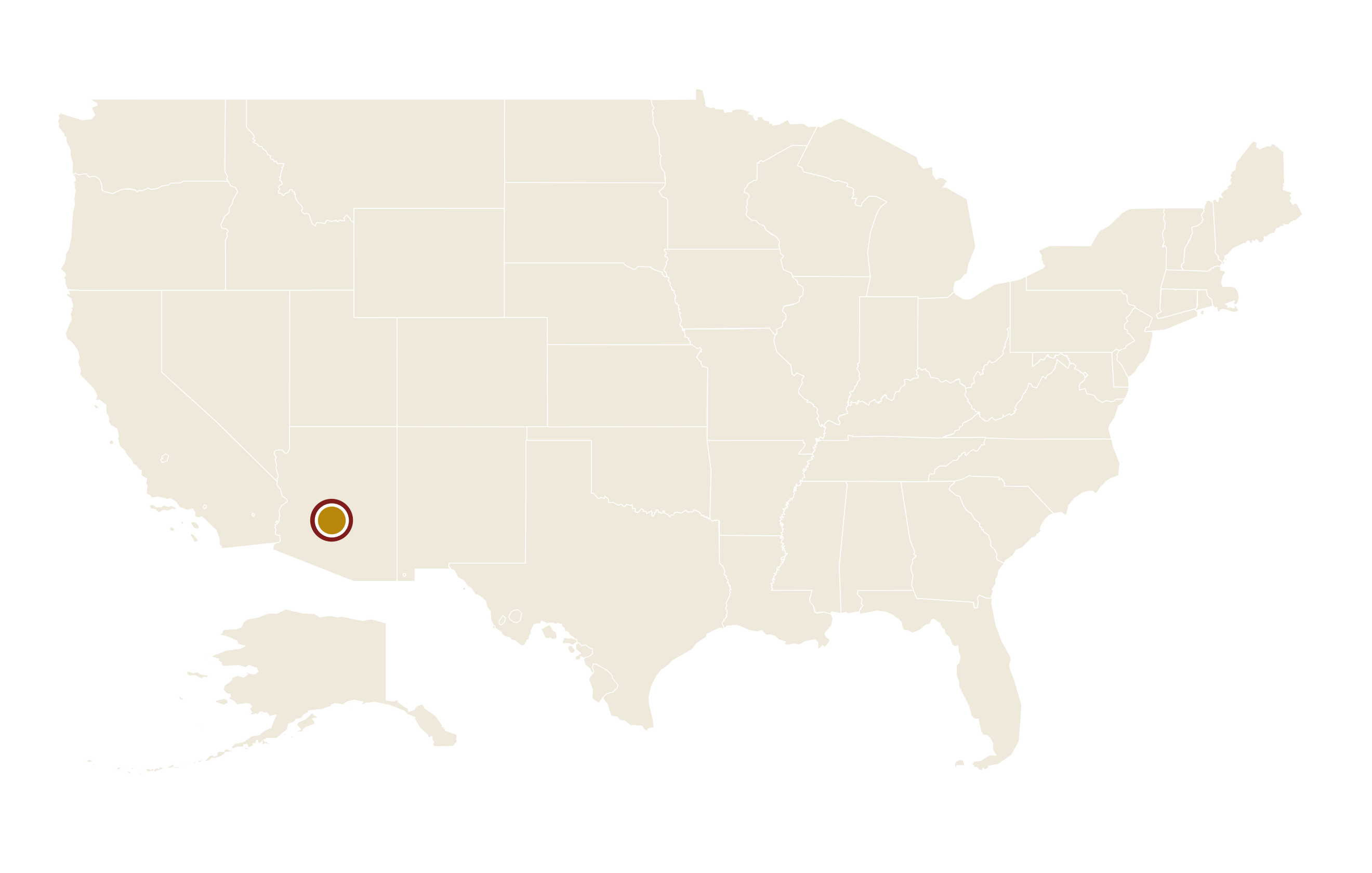 凤凰城在美国地图上的位置 · Phoenix highlighted on the U.S. map