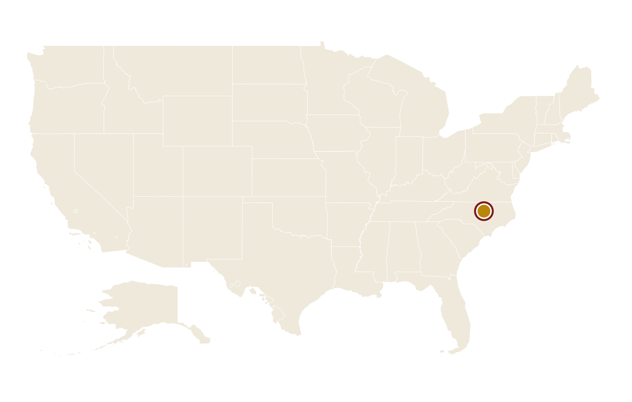 罗利-达勒姆在美国地图上的位置 · Raleigh-Durham highlighted on the U.S. map