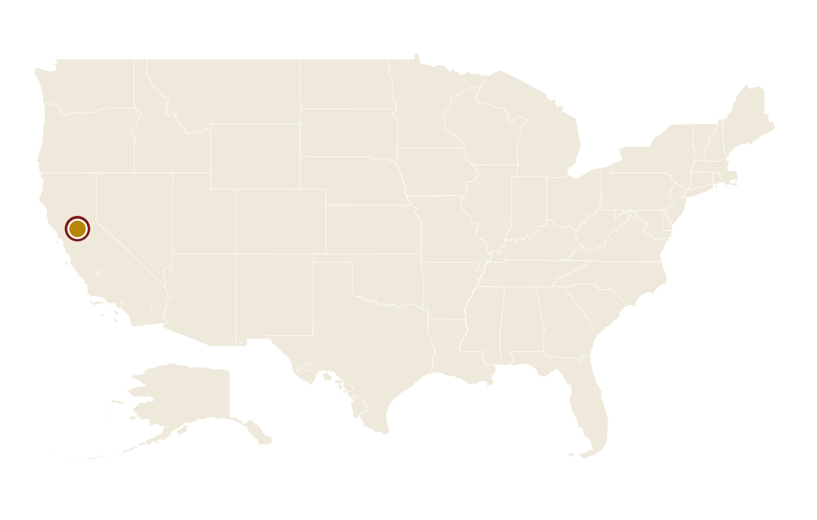 萨克拉门托在美国地图上的位置 · Sacramento highlighted on the U.S. map