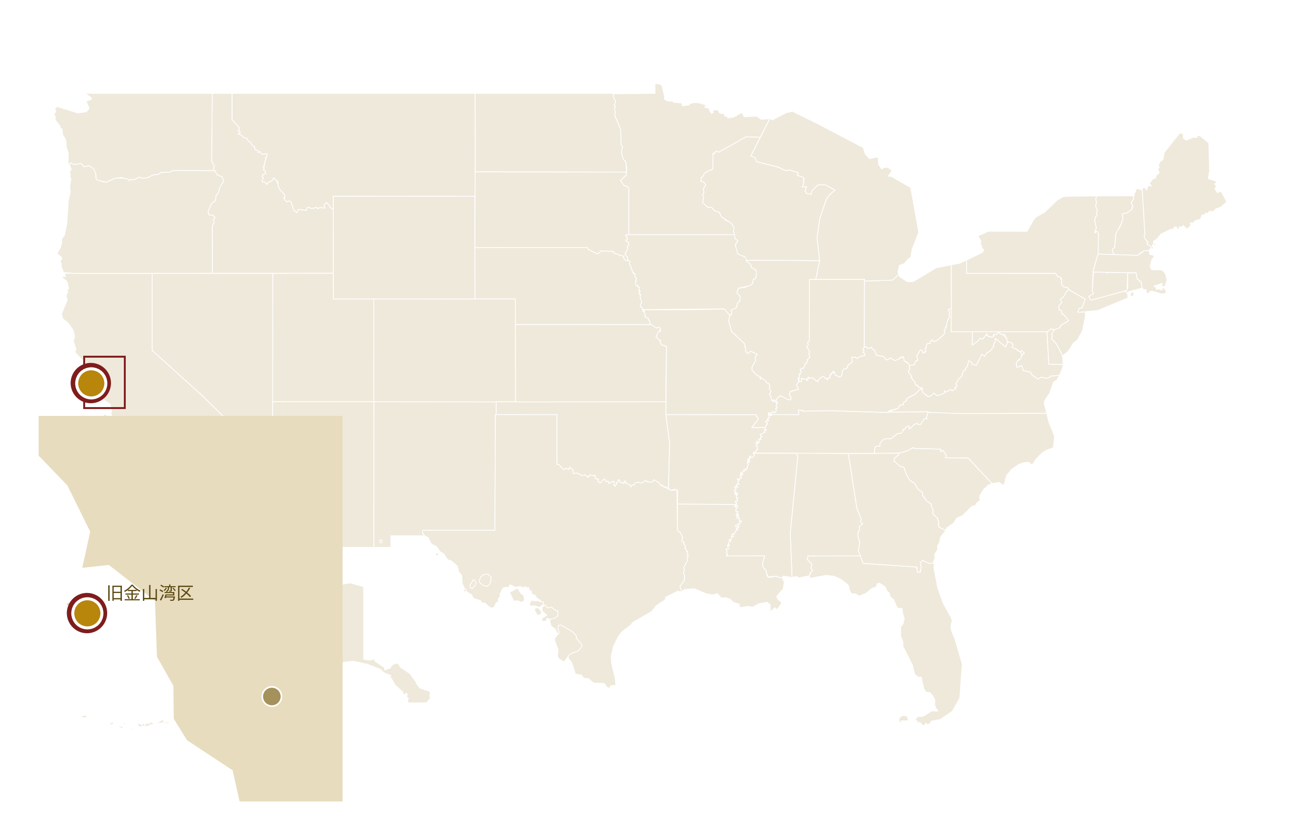 旧金山湾区在美国地图上的位置 · San Francisco Bay Area highlighted on the U.S. map
