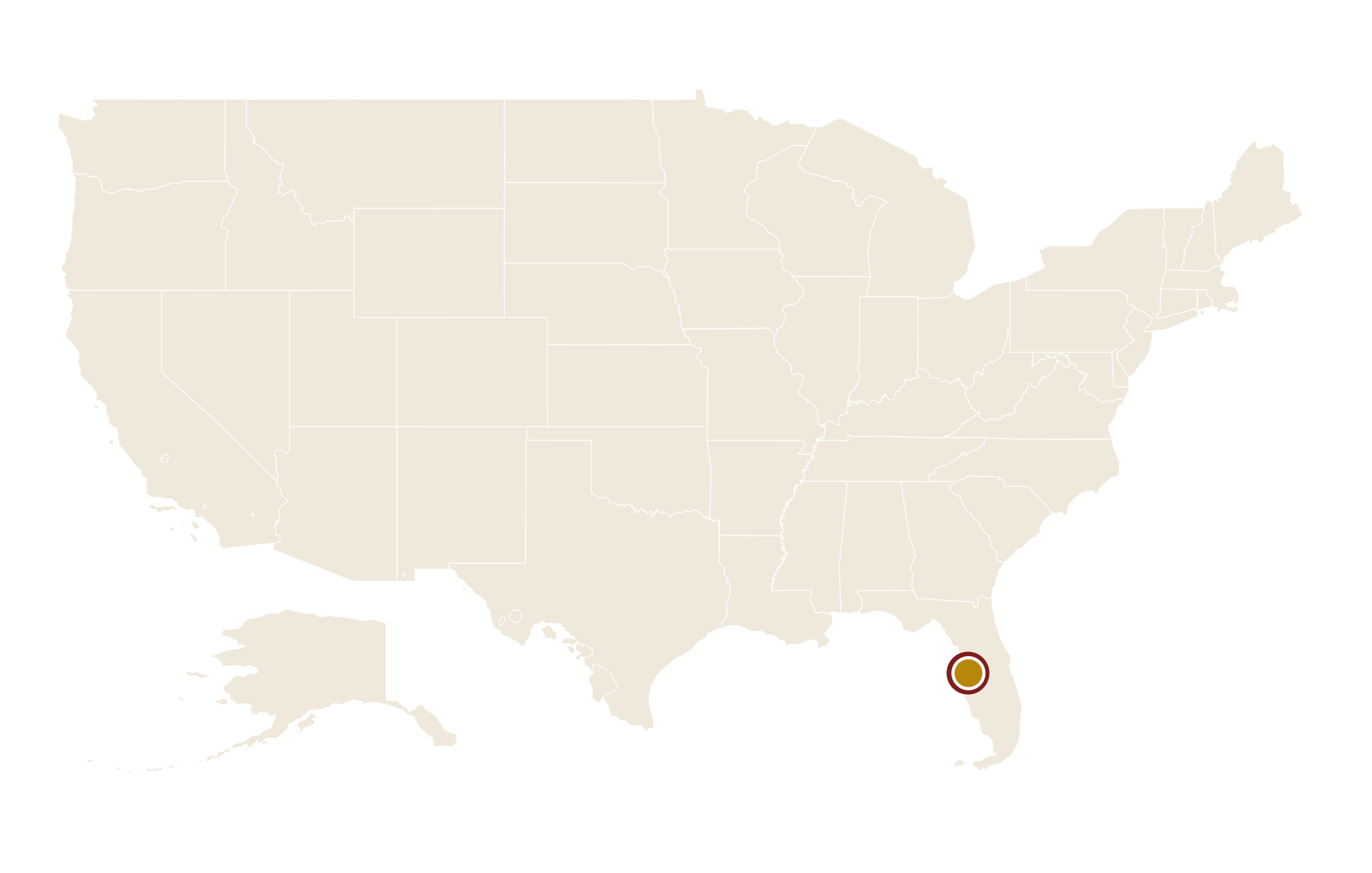 坦帕在美国地图上的位置 · Tampa highlighted on the U.S. map