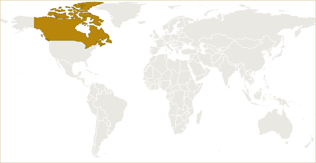 加拿大在世界地图上的位置 · Canada highlighted on the world map