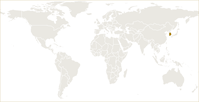 韩国在世界地图上的位置 · South Korea highlighted on the world map